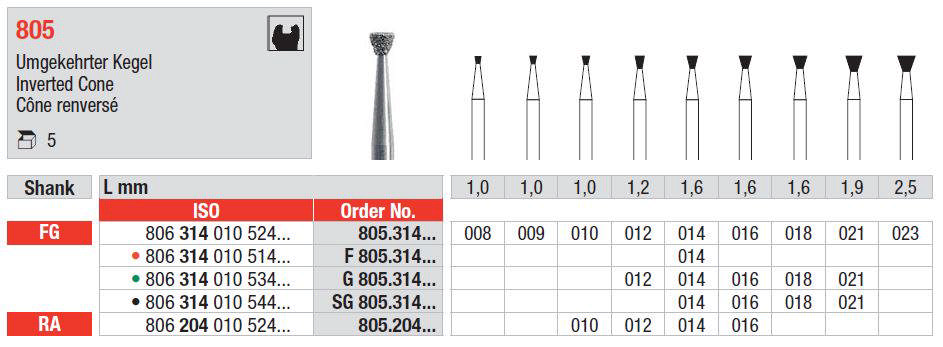 Diamantbor omvendt kegle 805 FG 010