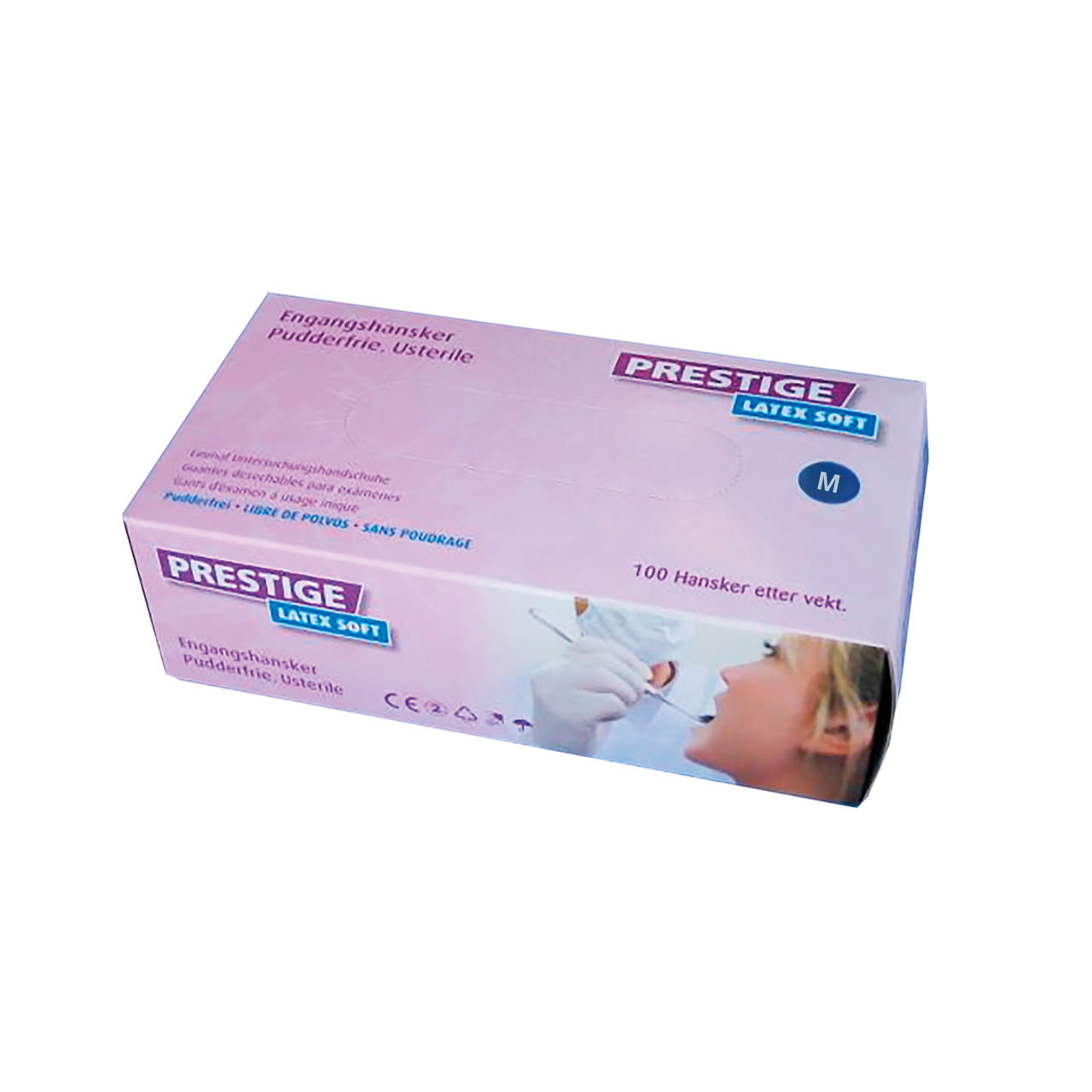 Prestige Latex handsker pudderfri hvid Str M