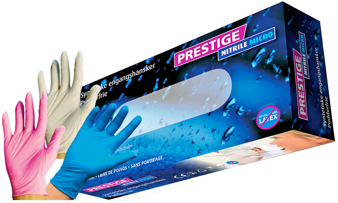Prestige Nitrile Micro handsker hvid Str. M 