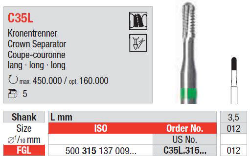 Edenta Krone cutter FG C35L lang 012 grøn