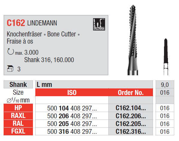 Edenta Lindemann knoglefræser HM C162 RAXL 016