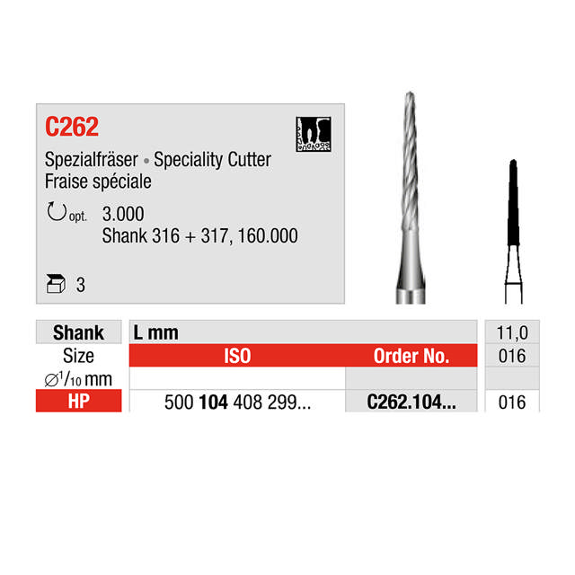Kirurgisk specialfræser C262 HP 016